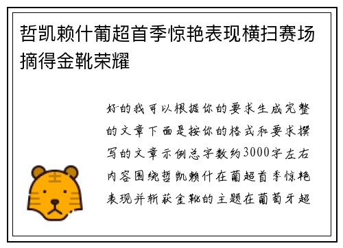 哲凯赖什葡超首季惊艳表现横扫赛场摘得金靴荣耀 哲凯赖什葡超首季惊艳表现横扫赛场摘得金靴荣耀